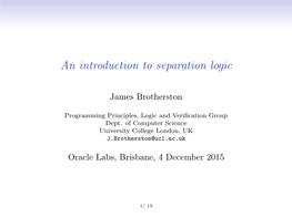 An Introduction to Separation Logic