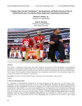 “Taking a Knee for the Constitution”: the Kaepernick and Reid Grievances May Be Settled but Do They Nevertheless Raise Important Constitutional Questions?