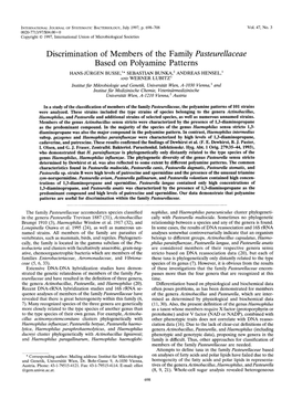 Discrimination of Members of the Family Pasteurezlaceae Based On