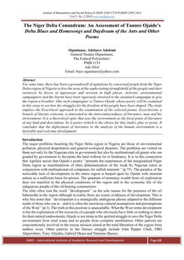 The Niger Delta Conundrum: an Assessment of Tanure Ojaide’S Delta Blues and Homesongs and Daydream of the Ants and Other Poems