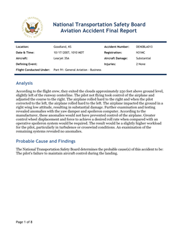 National Transportation Safety Board Aviation Accident Final Report