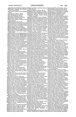 LINCOLNSHIRE. FAR 603 Spriggs John, South Witham, Grantham Stephenson Roberl, Anderby Bank, An- Stubbs John Wm