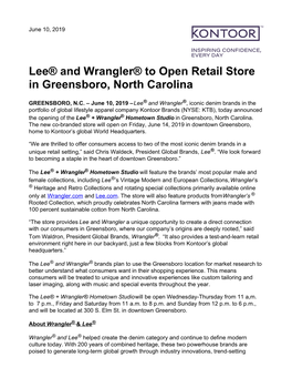 Lee® and Wrangler® to Open Retail Store in Greensboro, North Carolina