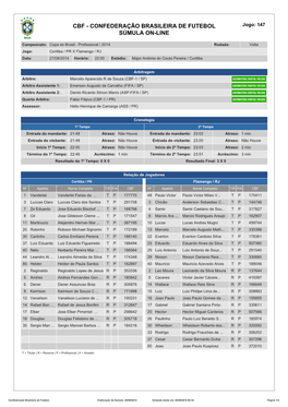 CBF - CONFEDERAÇÃO BRASILEIRA DE FUTEBOL Jogo: 147 SÚMULA ON-LINE