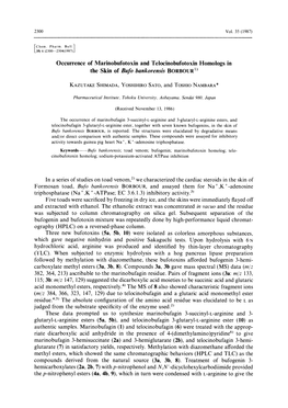 Occurrence of Marinobufotoxin and Telocinobufotoxin Homologs in the Skin of Bufo Bankorensis Borbour1) KAZUTAKE SHIMADA, YOSHI