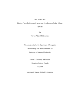 Identity, Place, Religion, and Narrative at New Lebanon Shaker Village 1759-1861 by Marcus Réginald Létourneau