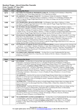 Altered School Bus Timetable