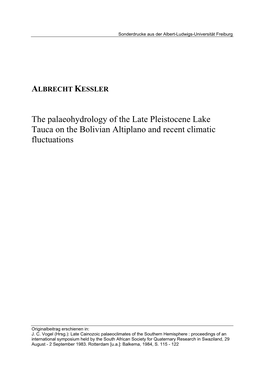 The Palaeohydrology of the Late Pleistocene Lake Tauca on the Bolivian Altiplano and Recent Climatic Fluctuations