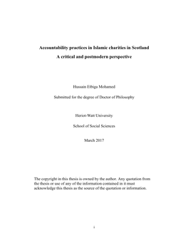 Accountability Practices in Islamic Charities in Scotland a Critical and Postmodern Perspective