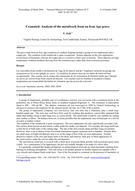 Cremated: Analysis of the Metalwork from an Iron Age Grave