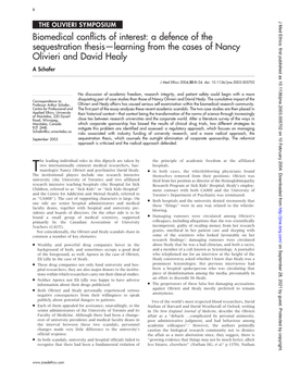 Biomedical Conflicts of Interest: a Defence of the Sequestration Thesis—Learning from the Cases of Nancy Olivieri and David Healy a Schafer