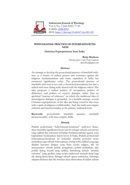 Postcolonial Practice of Interfaith With-Ness Is Not Only a Theoretical Postulation but Also a Radical With-Ness (Being With) Shared with the Religious Others