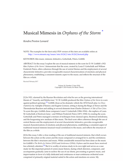 Musical Mimesis in Orphans of the Storm *