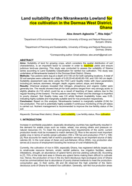 Land Suitability of the Nkrankwanta Lowland for Rice Cultivation in the Dormaa West District, Ghana