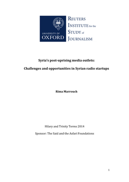 Syria's Post-Uprising Media Outlets: Challenges and Opportunities In