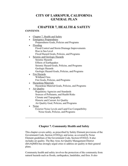 Chapter 7, Health & Safety Contents
