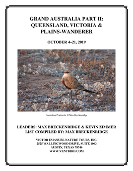 Grand Australia Part Ii: Queensland, Victoria & Plains-Wanderer