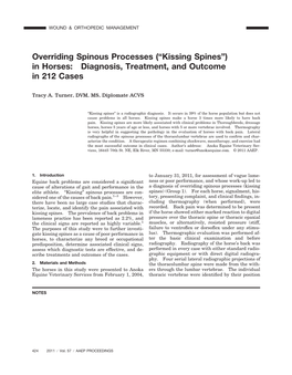 Overriding Spinous Processes (“Kissing Spines”) in Horses: Diagnosis, Treatment, and Outcome in 212 Cases