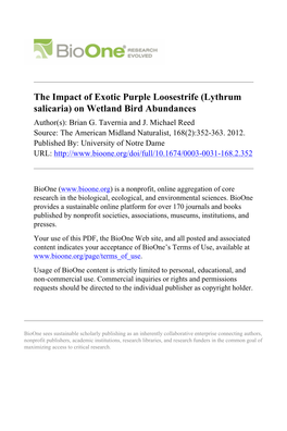 (Lythrum Salicaria) on Wetland Bird Abundances Author(S): Brian G