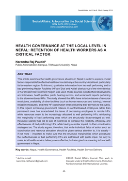 Retention of Health Workers As a Critical Factor