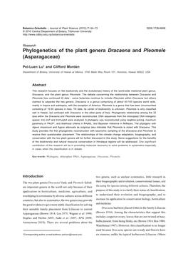 Phylogenetics of the Plant Genera Dracaena and Pleomele (Asparagaceae)