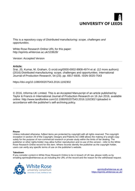 Distributed Manufacturing: Scope, Challenges and Opportunities