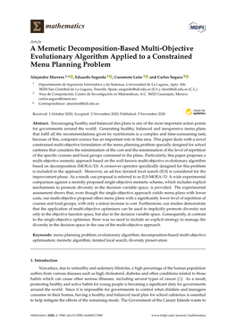 A Memetic Decomposition-Based Multi-Objective Evolutionary Algorithm Applied to a Constrained Menu Planning Problem