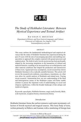 The Study of Heikhalot Literature: Between Mystical Experience and Textual Artifact