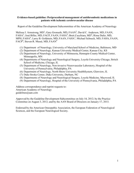 Evidence-Based Guideline: Periprocedural Management of Antithrombotic Medications in Patients with Ischemic Cerebrovascular Disease