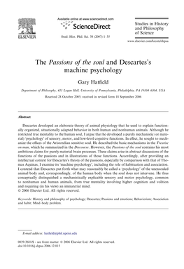The Passions of the Soul and Descartes's Machine Psychology