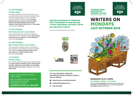 Writers on Mondays Programme 2018