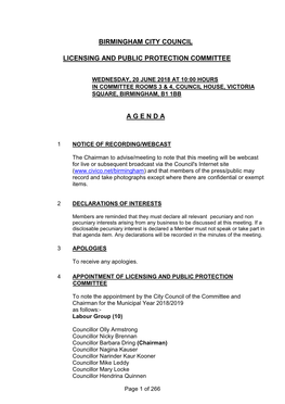 Birmingham City Council Licensing and Public Protection Committee