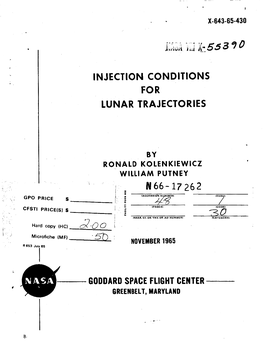 Injection Conditions for Lunar Trajectories