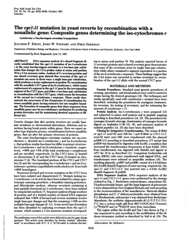 Nonallelic Gene: Composite Genes Determining the Iso-Cytochromes C (Cytochrome C/Saccharomyces Cerevhwiae/Transposition) JOACHIM F