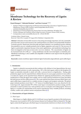 Membrane Technology for the Recovery of Lignin: a Review