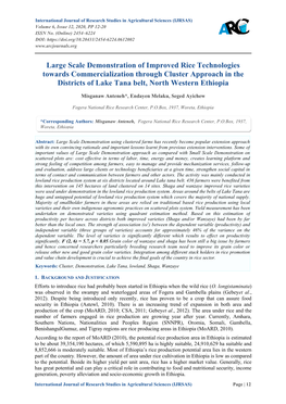 Large Scale Demonstration of Improved Rice Technologies Towards Commercialization Through Cluster Approach in the Districts of Lake Tana Belt, North Western Ethiopia