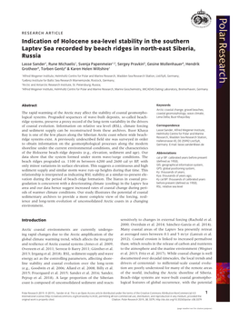 Indication of Holocene Sea-Level Stability in the Southern Laptev Sea Recorded by Beach Ridges in North-East Siberia, Russia