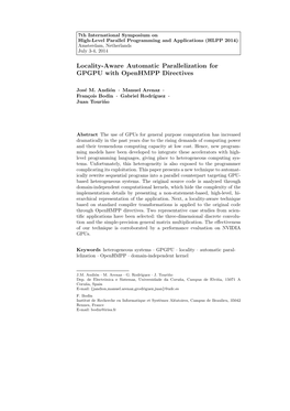 Locality-Aware Automatic Parallelization for GPGPU with Openhmpp Directives