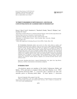 Nutrient Disorder Symptomology and Foliar Concentrations of Clerodendrum Thomsoniae