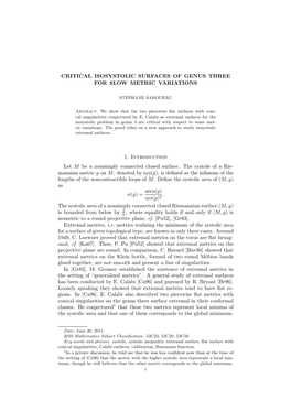 Critical Isosystolic Surfaces of Genus Three for Slow Metric Variations