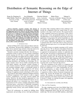 Distribution of Semantic Reasoning on the Edge of Internet of Things