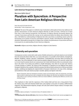 Pluralism with Syncretism: a Perspective from Latin American Religious Diversity