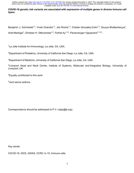 1 COVID-19 Genetic Risk Variants Are Associated with Expression Of
