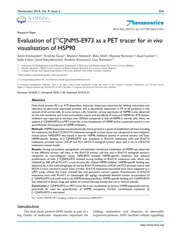 NMS-E973 As a PET Tracer for in Vivo Visualisation of HSP90