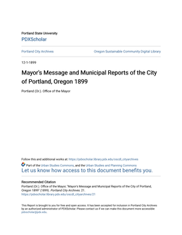 Mayor's Message and Municipal Reports of the City of Portland, Oregon 1899