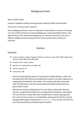 Battlegroup Parola Factions Uusimaa