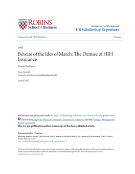 The Demise of HIH Insurance and Show That Corporate Governance Failures Are Not Endemic to the Existing Corporate Governance System in the United States