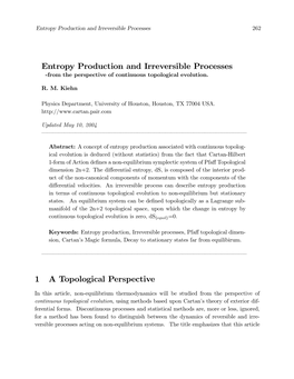 Entropy Production and Irreversible Processes 1 a Topological
