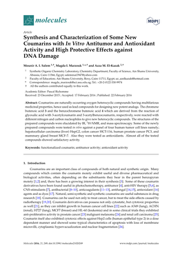 Synthesis and Characterization of Some New Coumarins with in Vitro Antitumor and Antioxidant Activity and High Protective Effects Against DNA Damage