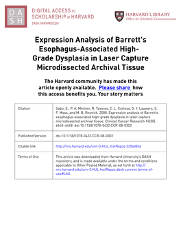 Grade Dysplasia in Laser Capture Microdissected Archival Tissue